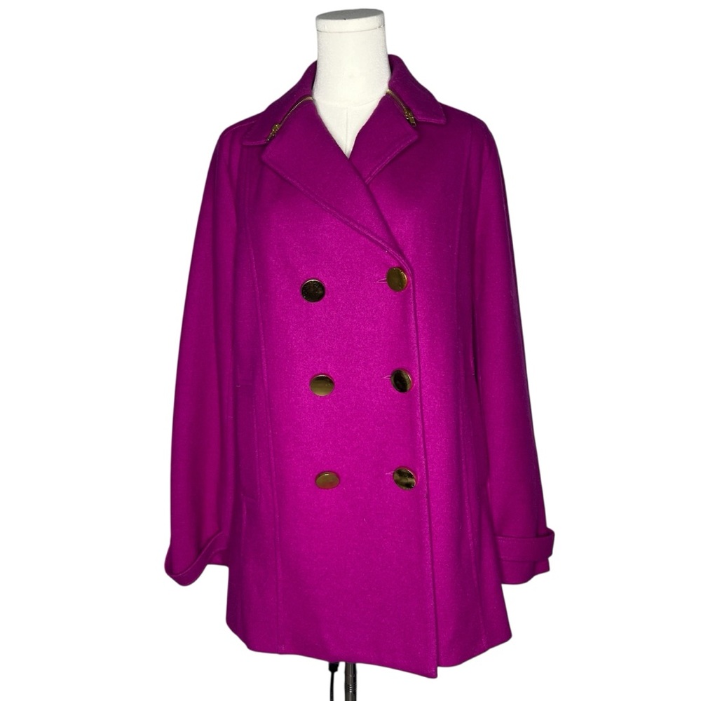 Talie Magenta Gold Button Double Breasted Wool Blend Peacoat Jacket Size XL